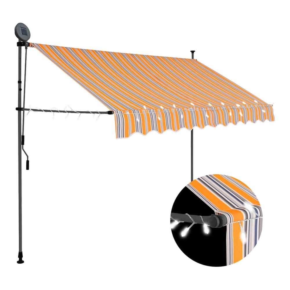 Manual Retractable Awning with LED Yellow and Blue 300 cm