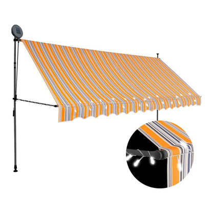 Manual Retractable Awning with LED Yellow and Blue 350 cm