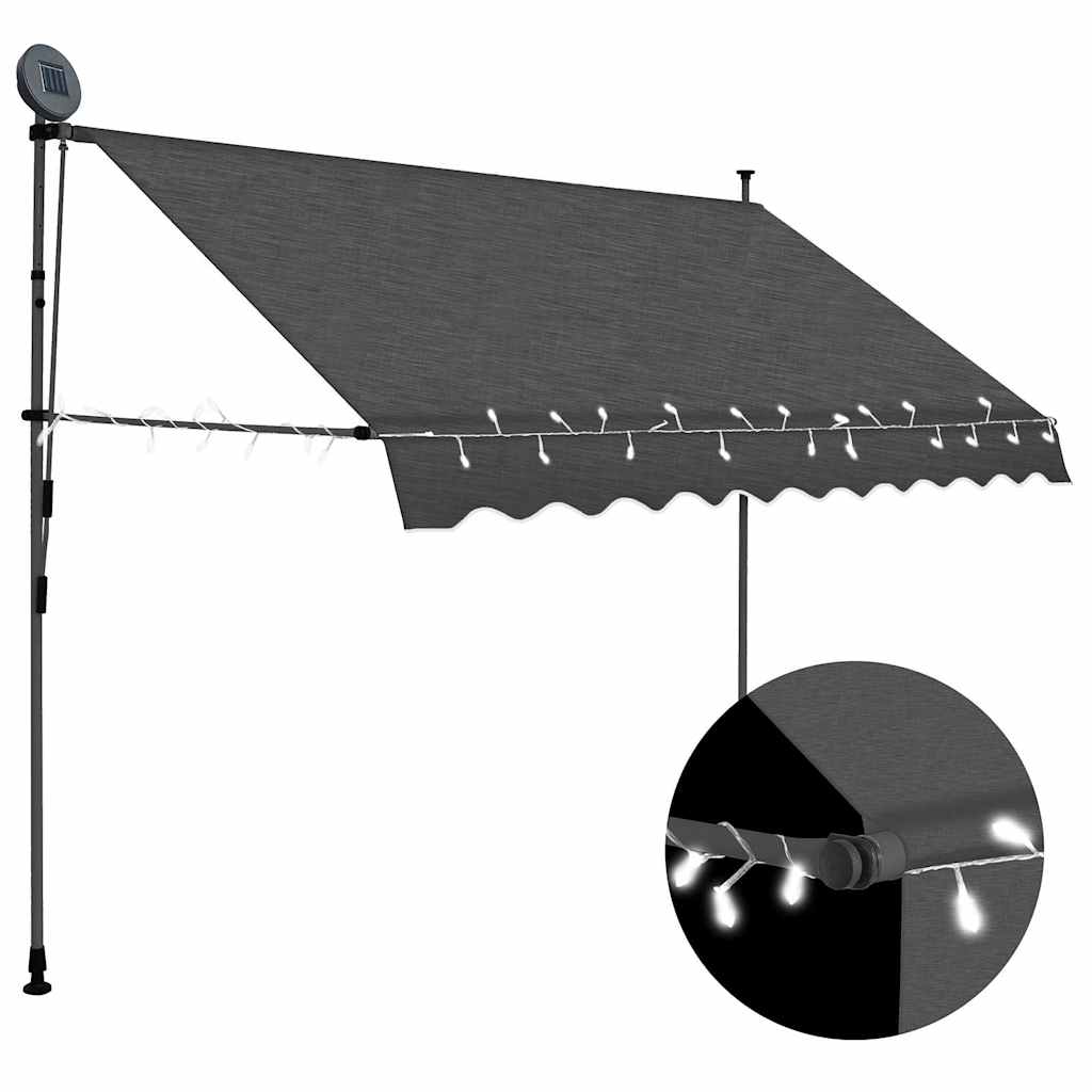 vidaXL Manual Retractable Awning with LED Anthracite