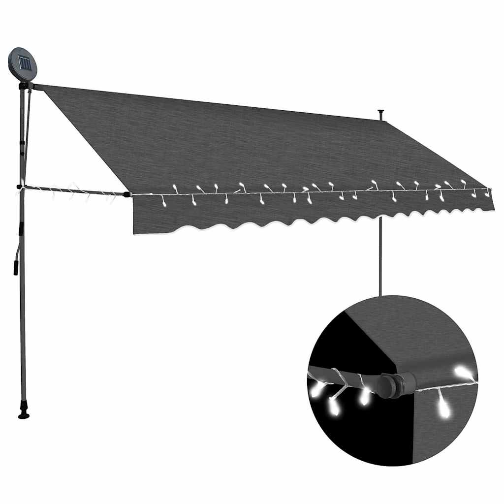 vidaXL Manual Retractable Awning with LED Anthracite