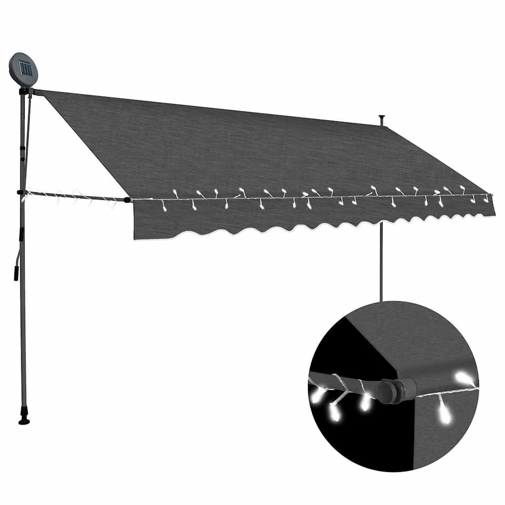 vidaXL Manual Retractable Awning with LED Anthracite