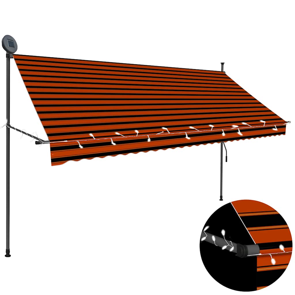 vidaXL Manual Retractable Awning with LED Orange and Brown
