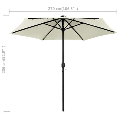 vidaXL Garden Parasol with LED Lights and Aluminium Pole 270 cm Sand White 6