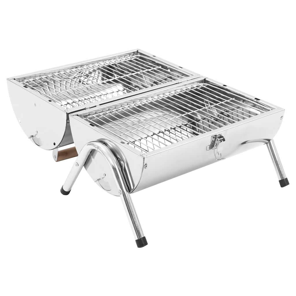 vidaXL Portable Tabletop Charcoal BBQ Grill Stainless Steel Double Grids 3