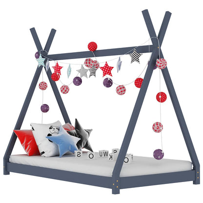 vidaXL Kids Bed Frame | Grey | Solid Pine Wood | Children's Bed Size 1