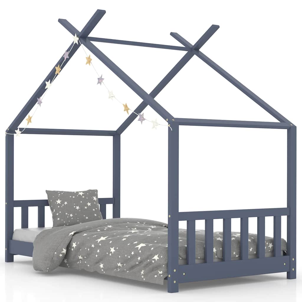 vidaXL Kids Bed Frame | Grey | Solid pine wood, plywood slats | 70 cm x 140 cm 2