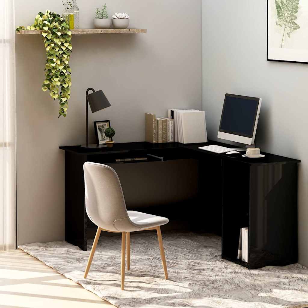 L-Shaped Corner Desk 120x140x75 cm Engineered Wood High gloss black