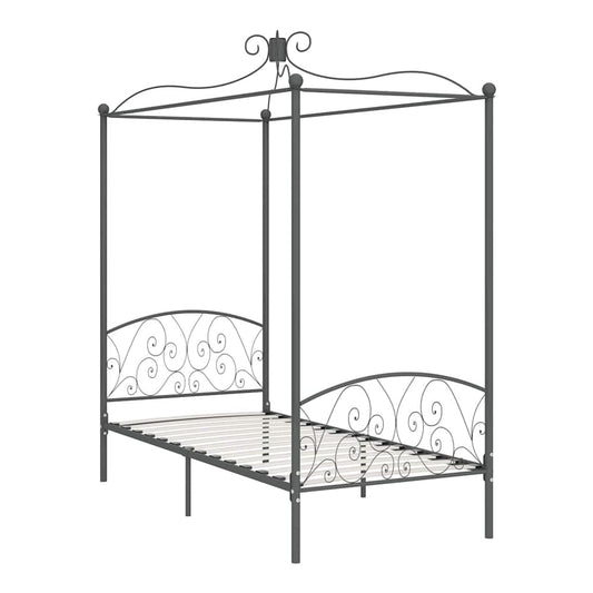 Canopy Bed Frame without Mattress Metal Grey 90 x 200 cm