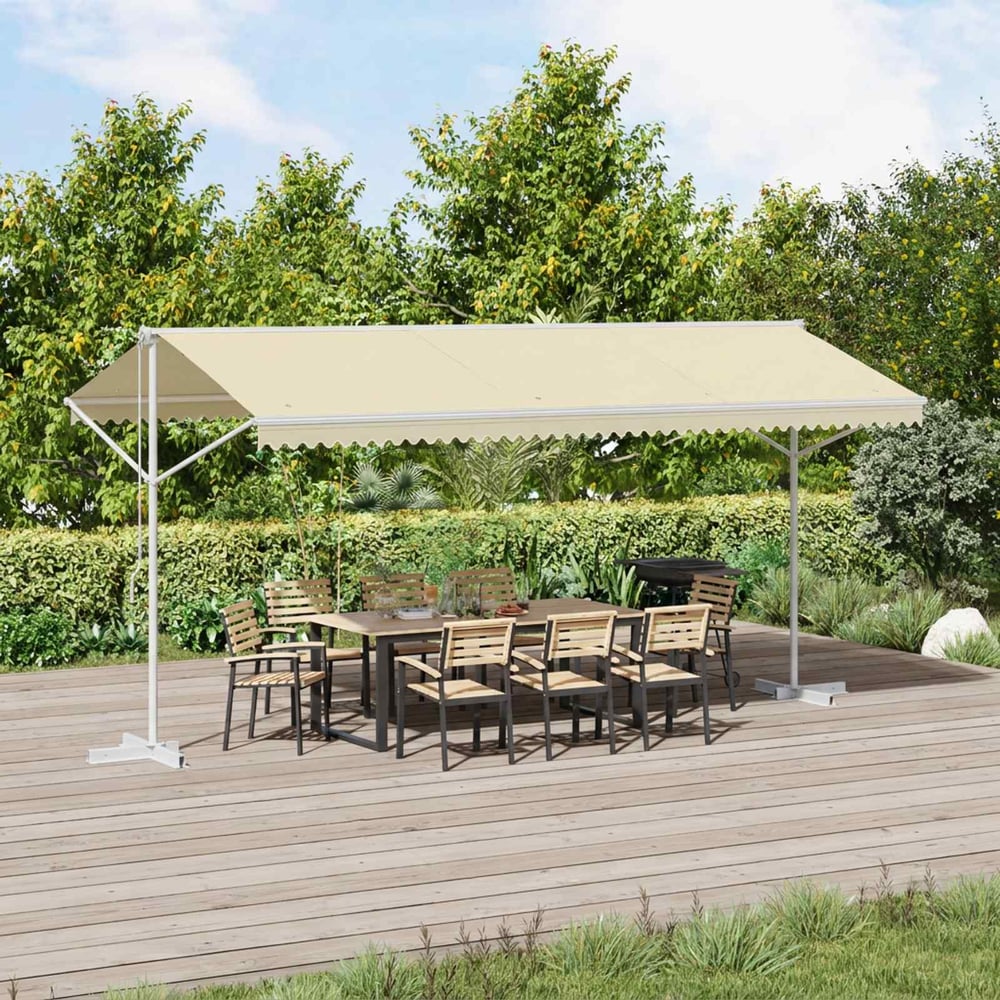 Free Standing Awning Polyester Cream 5 x 3 m with white frame