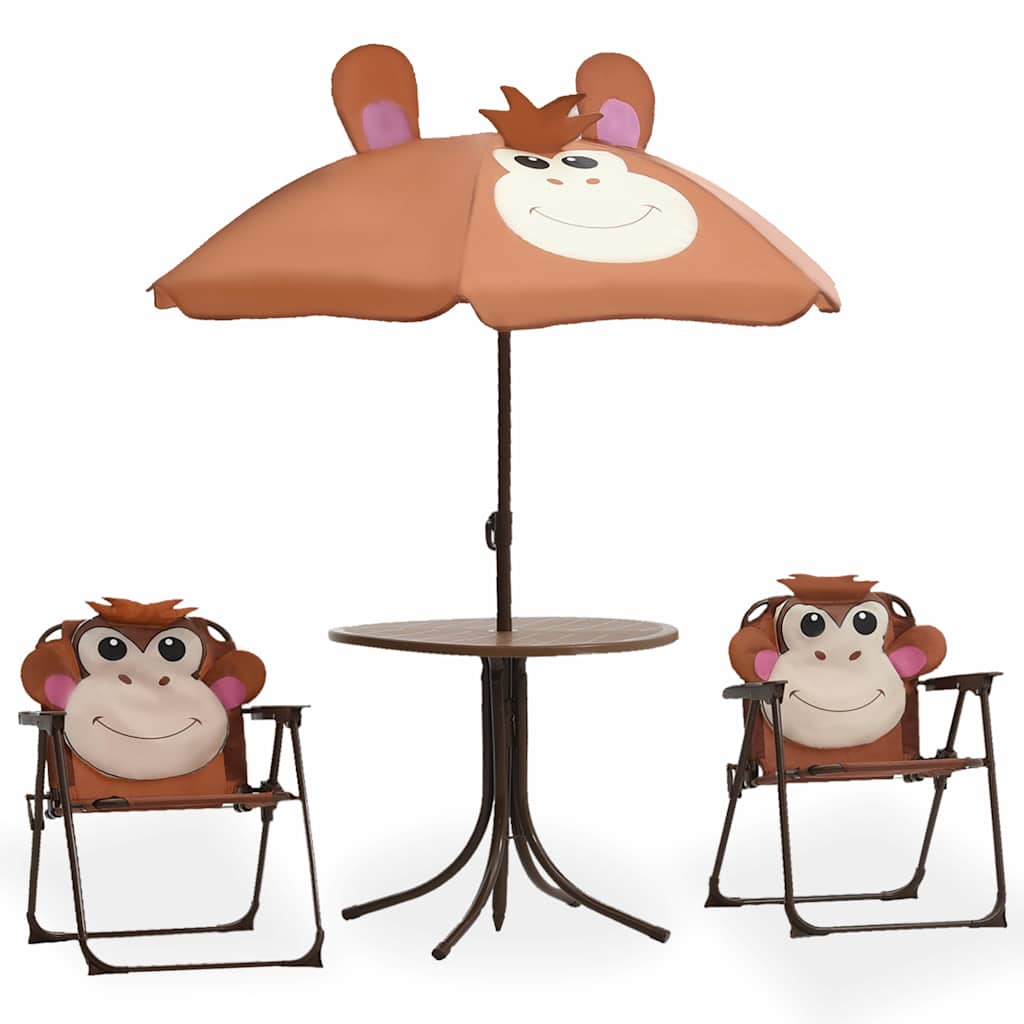 vidaXL 3 Piece Kids' Garden Bistro Set with Parasol Brown 1