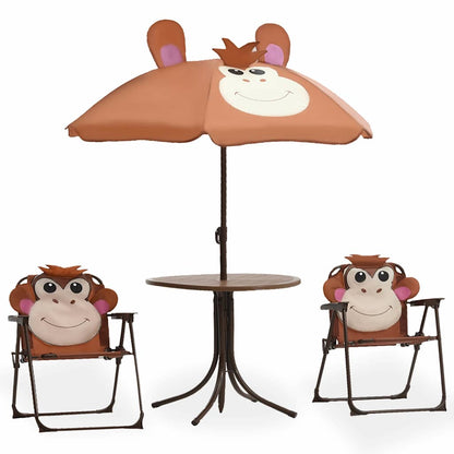 vidaXL 3 Piece Kids' Garden Bistro Set with Parasol Brown 1