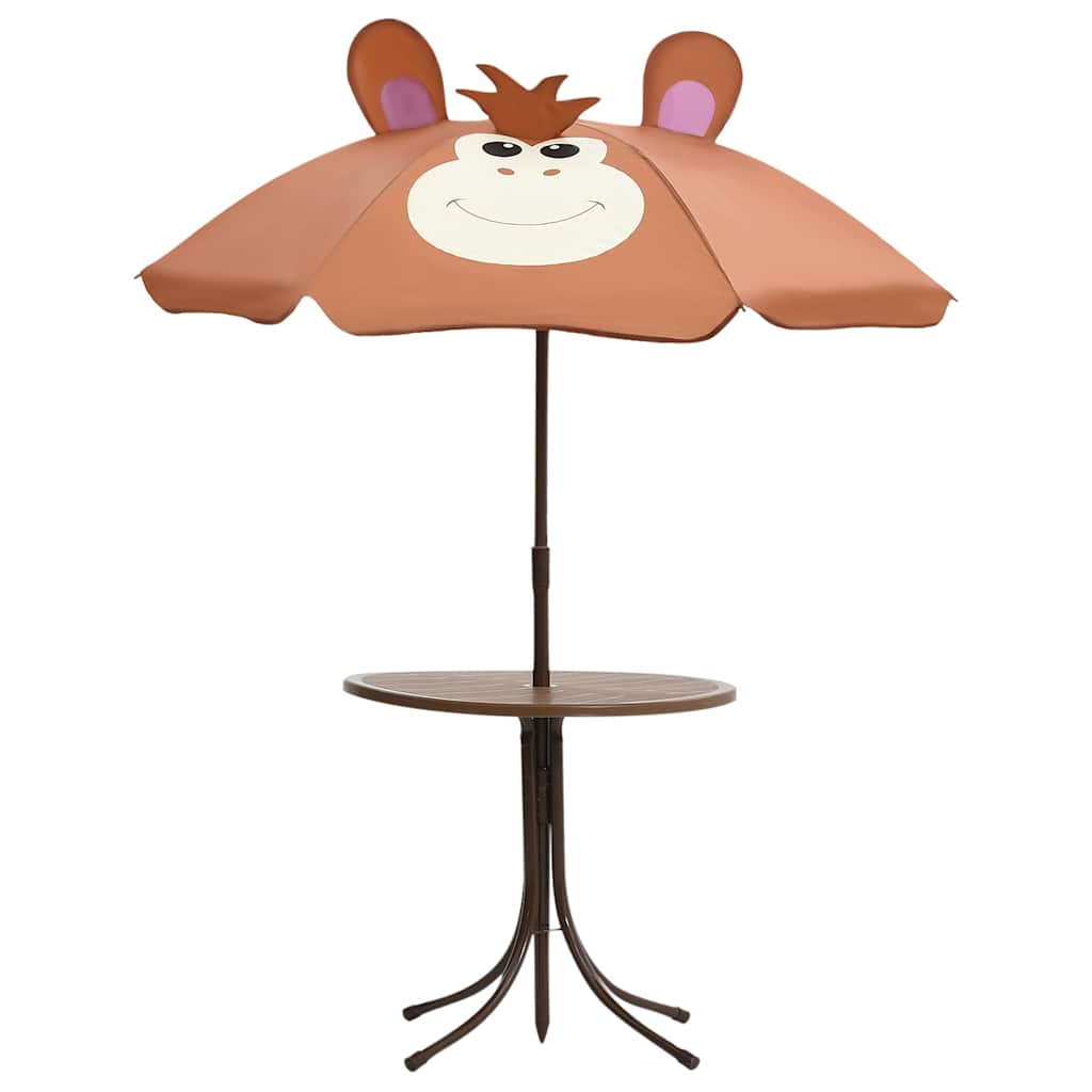 vidaXL 3 Piece Kids' Garden Bistro Set with Parasol Brown 3
