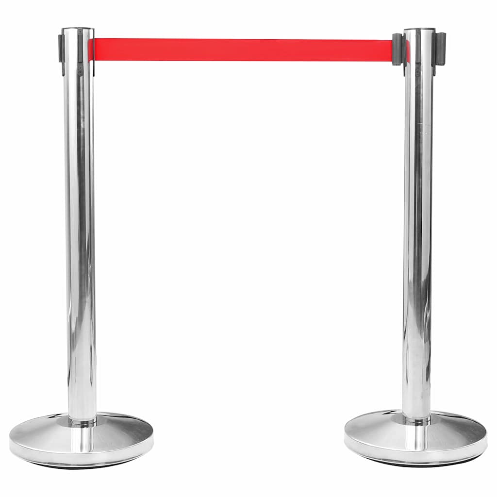 vidaXL Stanchion with Belt Airport Barrier Stainless Steel Silver 2