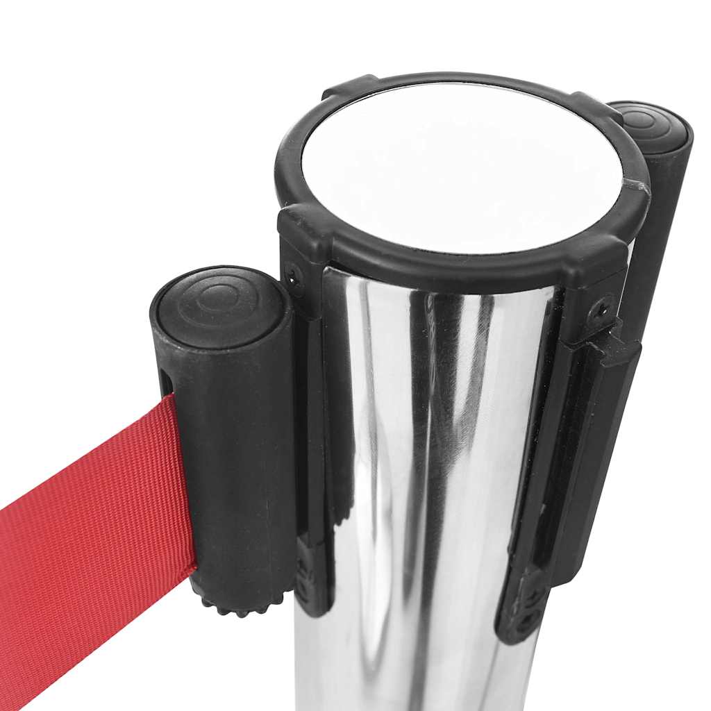 vidaXL Stanchion with Belt Airport Barrier Stainless Steel Silver 3