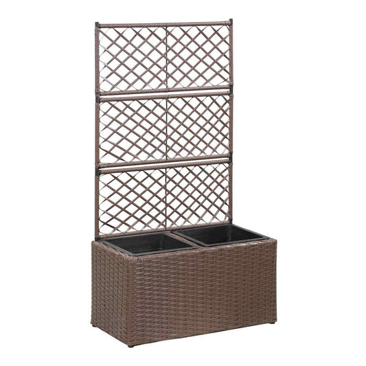 Trellis Raised Bed with 1 Pot Poly Rattan Brown 58 cm 107 cm