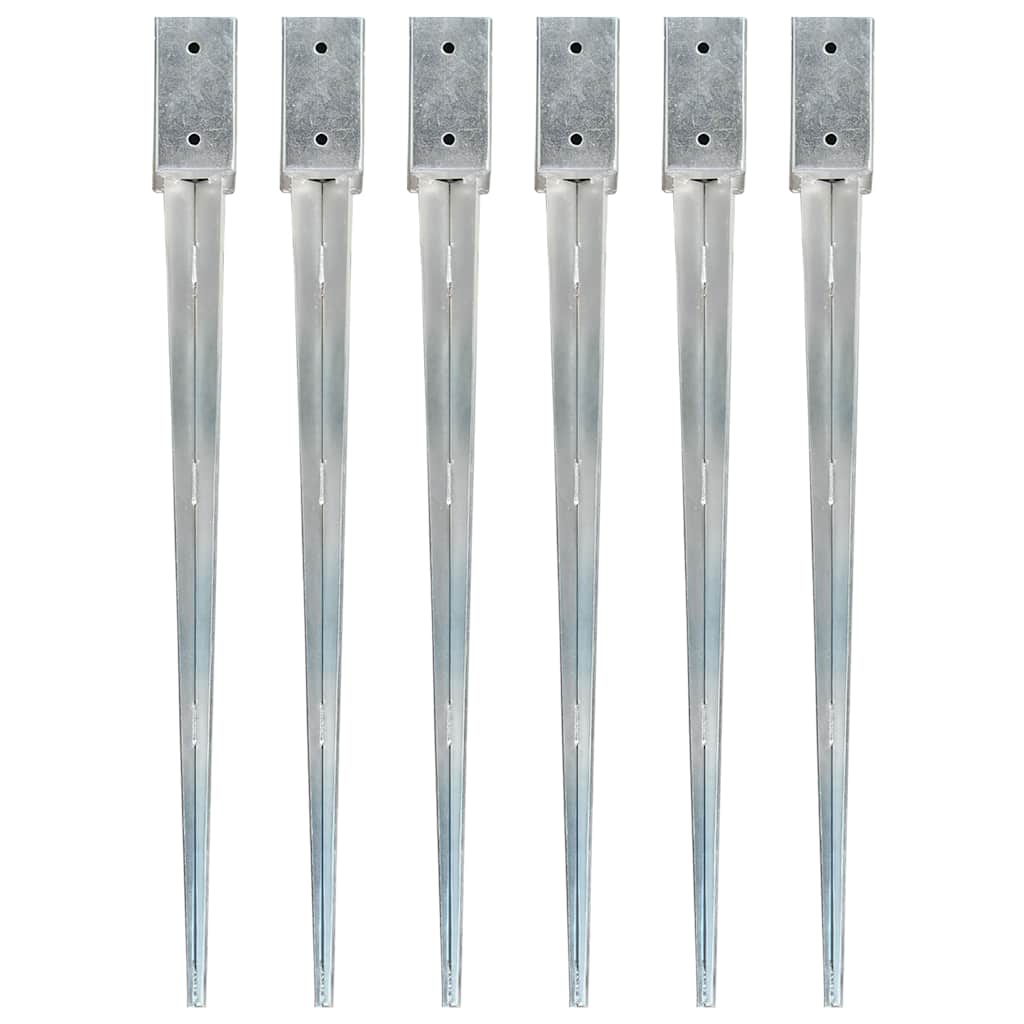 vidaXL Ground Spikes 6 pcs Silver 7x7x90 cm Galvanised Steel 1