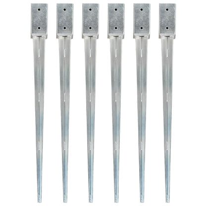 vidaXL Ground Spikes 6 pcs Silver 7x7x90 cm Galvanised Steel 1