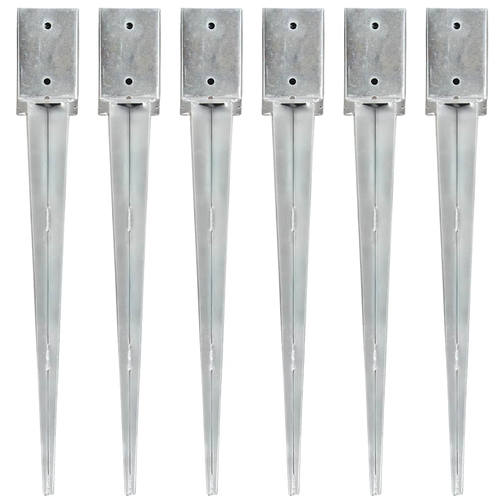 vidaXL Ground Spikes 6 pcs Silver 9x9x75 cm Galvanised Steel 1