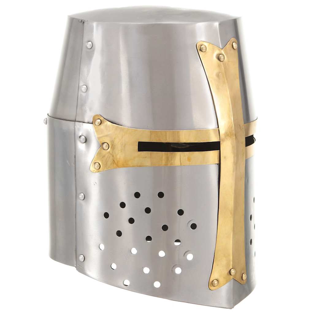 vidaXL Medieval Crusader Knight Helmet Replica LARP Silver Steel 1