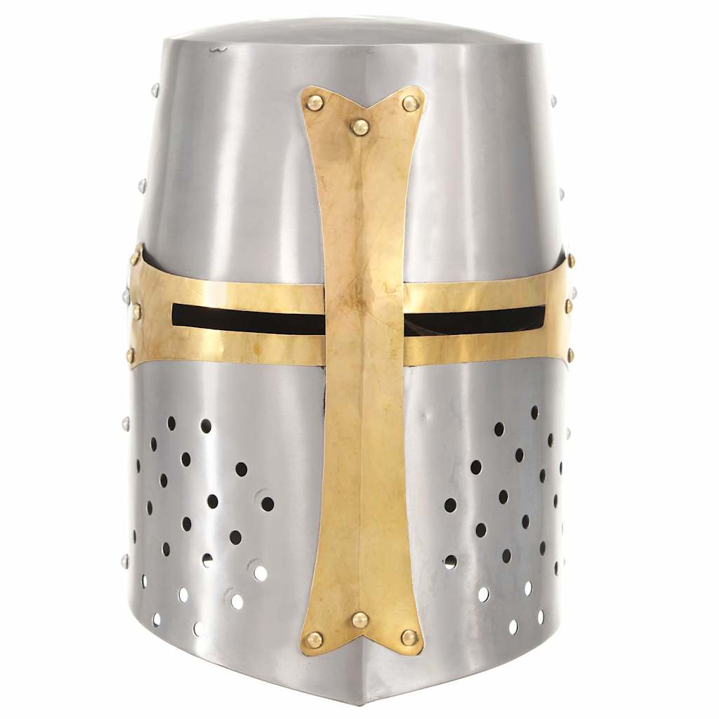 vidaXL Medieval Crusader Knight Helmet Replica LARP Silver Steel 2