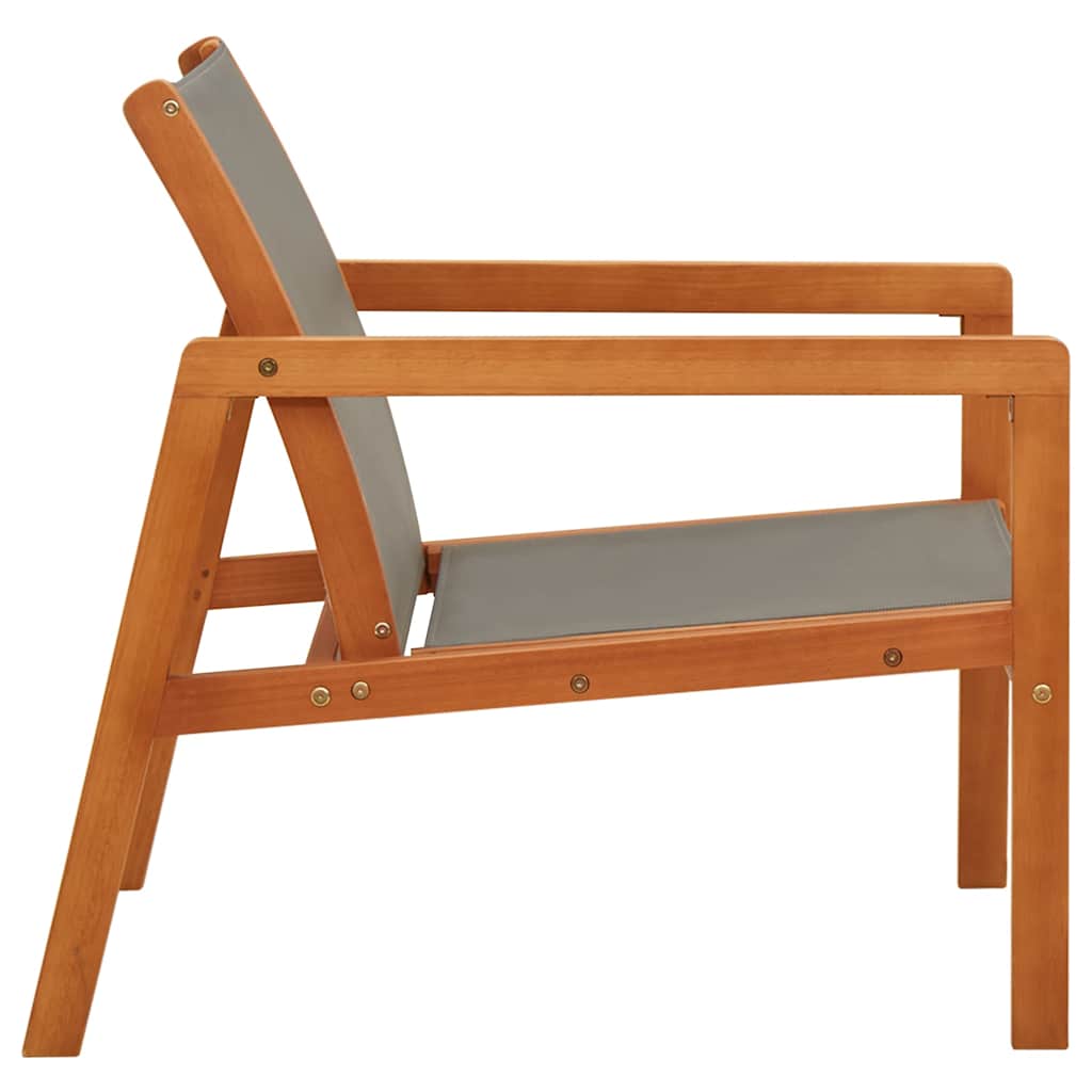 vidaXL Garden Lounge Chair Grey Solid Eucalyptus Wood and Textilene 3