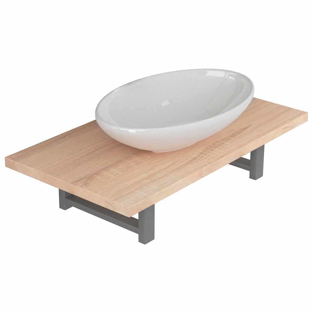 Two Bathroom Furniture Set Ceramic Oak 2 pcs Brown 60 cm shelf and 40 cm oval-shaped basin