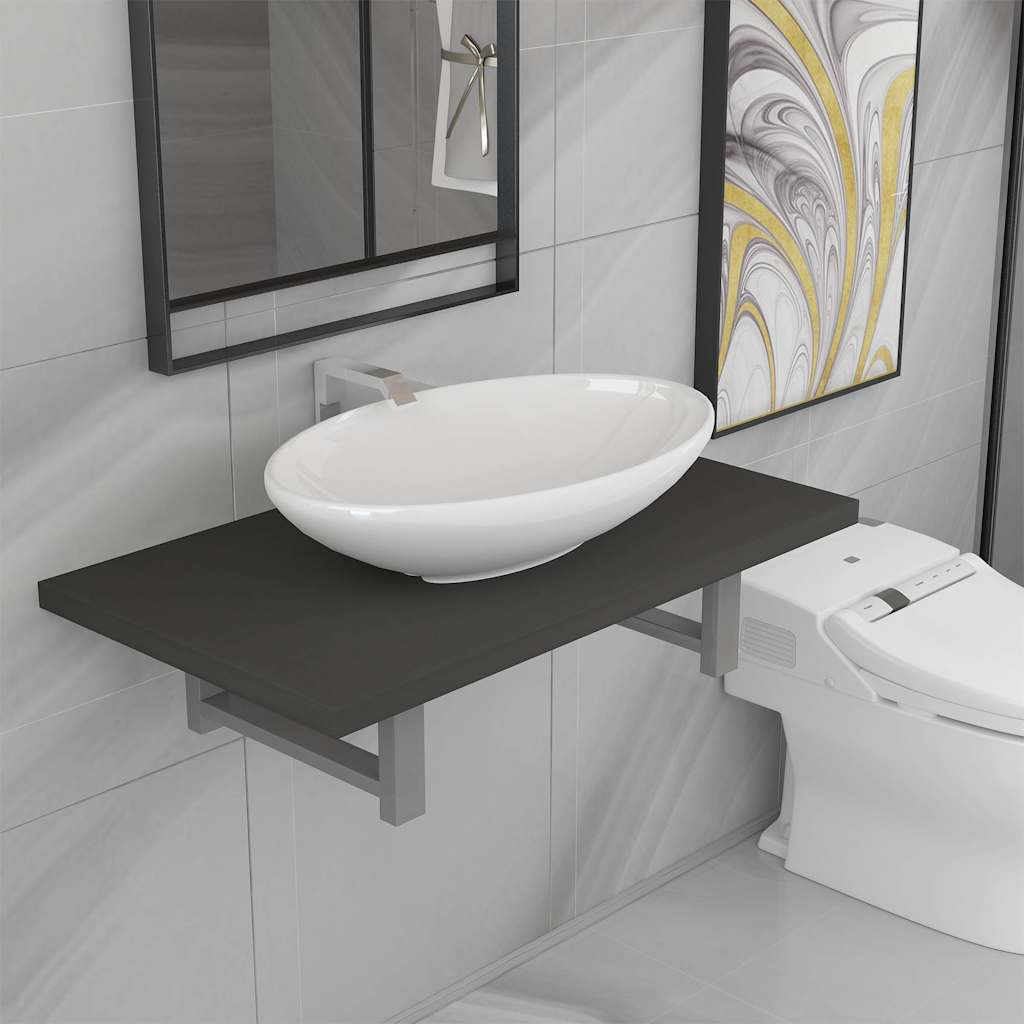 vidaXL Two Piece Bathroom Furniture Set Ceramic Grey 1