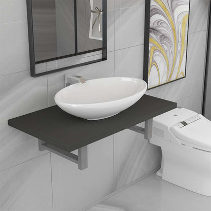 vidaXL Two Piece Bathroom Furniture Set Ceramic Grey 1