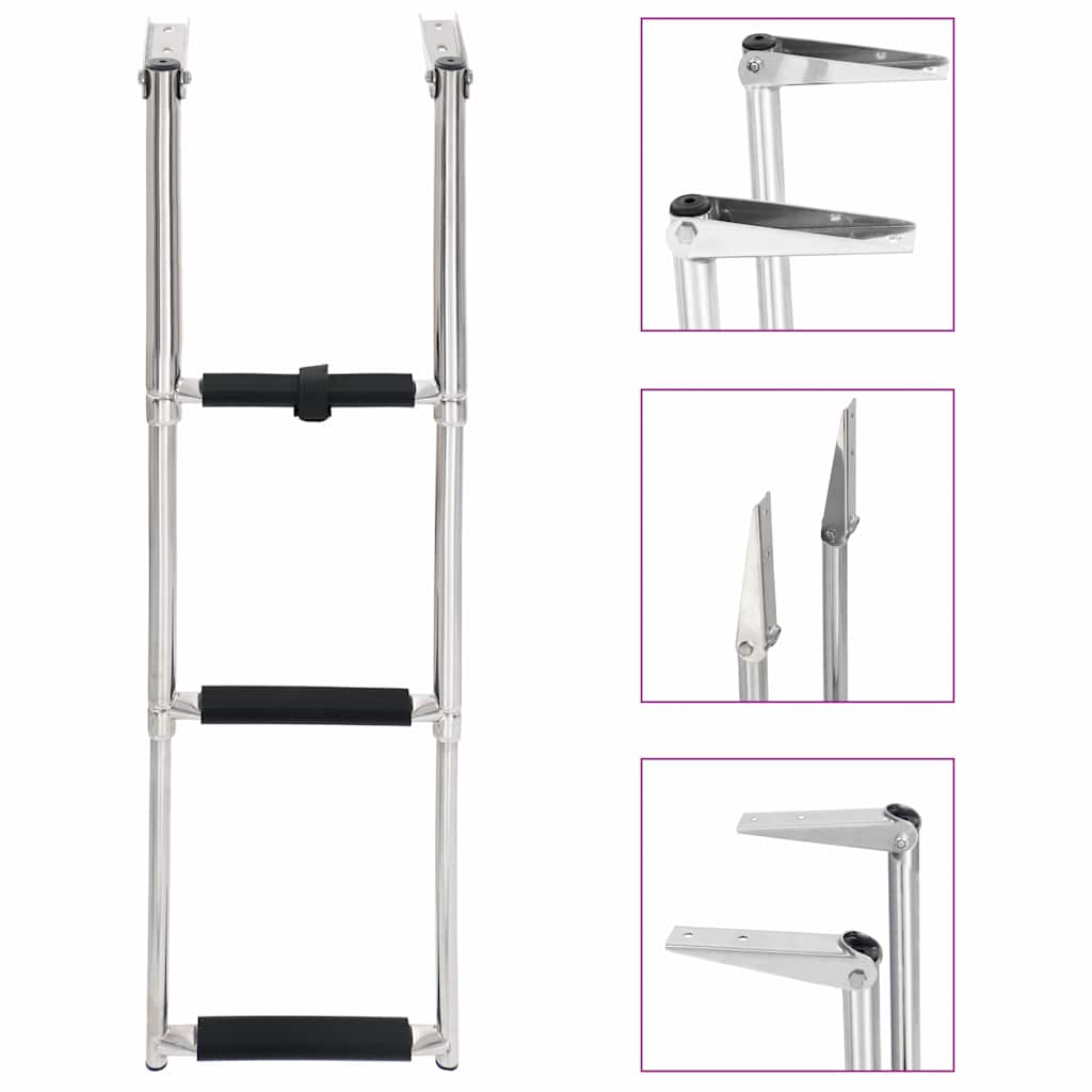 vidaXL Folding Boarding Ladder 3-step Stainless Steel 1