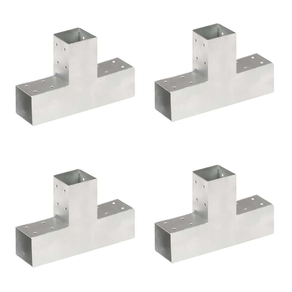 vidaXL Post Connectors 4 pcs T Shape Galvanised Metal 71x71 mm 1