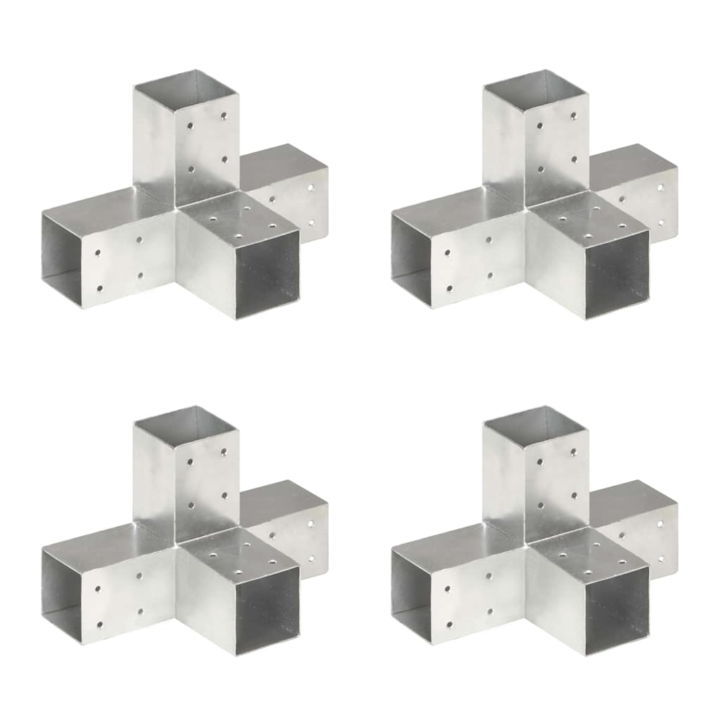vidaXL Post Connectors 4 pcs X Shape Galvanised Metal 71x71 mm 1