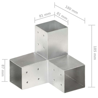 vidaXL Post Connectors 4 pcs Y Shape Galvanised Metal 81x81 mm 6