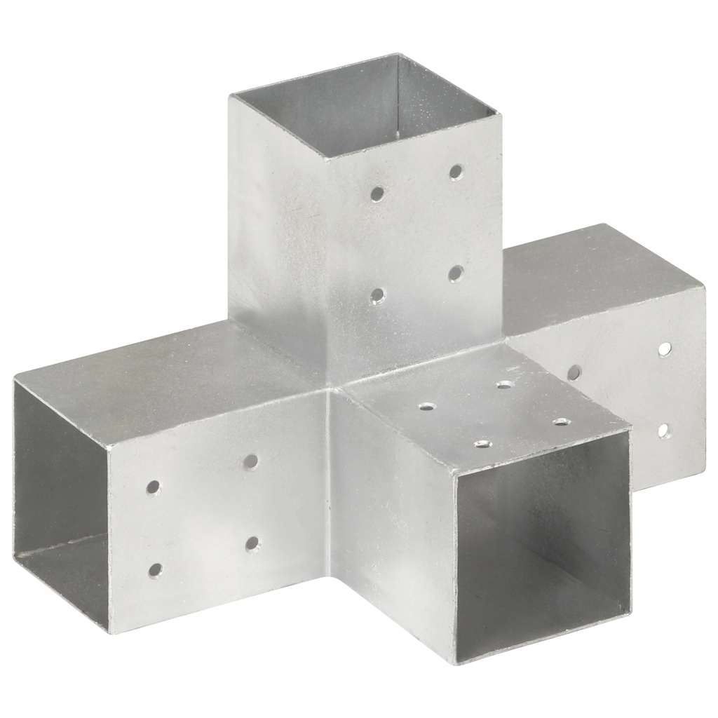 vidaXL Post Connectors 4 pcs X Shape Galvanised Metal 81x81 mm 2
