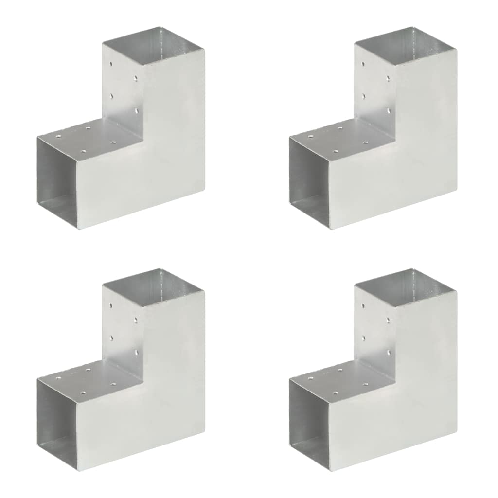 vidaXL Post Connectors 4 pcs L Shape Galvanised Metal 91x91 mm 1
