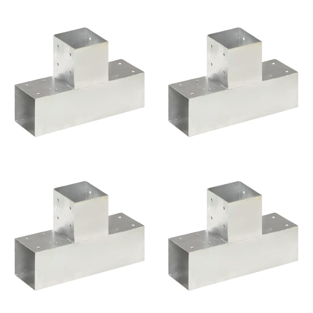 vidaXL Post Connectors 4 pcs T Shape Galvanised Metal 91x91 mm 1