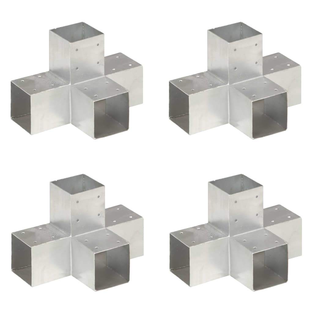 vidaXL Post Connectors 4 pcs X Shape Galvanised Metal 91x91 mm 1