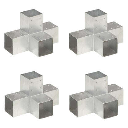 vidaXL Post Connectors 4 pcs X Shape Galvanised Metal 91x91 mm 1
