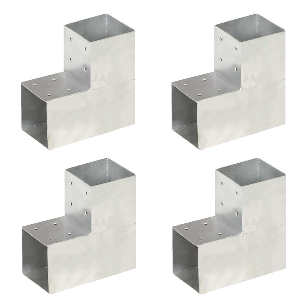 vidaXL Post Connectors 4 pcs L Shape Galvanised Metal 101x101 mm 1