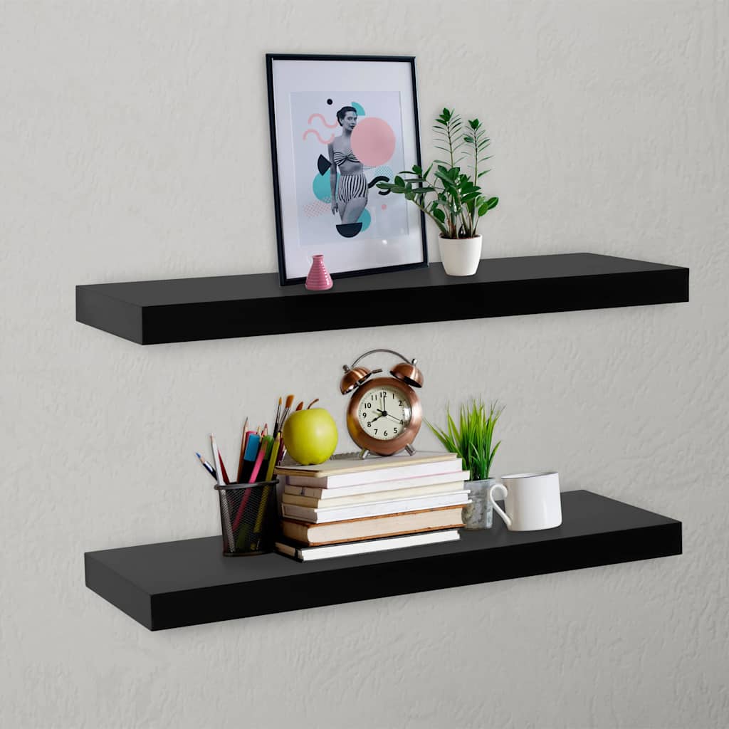 vidaXL Wall Mounted Shelf | Set of 2 | Black | MDF | 80 cm | Wall mounting 1