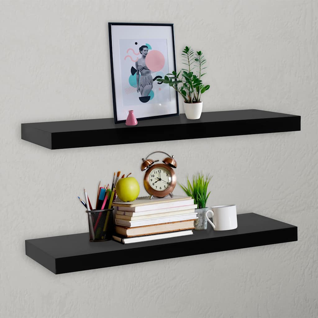 vidaXL Wall Mounted Shelf | Set of 2 | Black | MDF | 100x20x3.8 cm 1