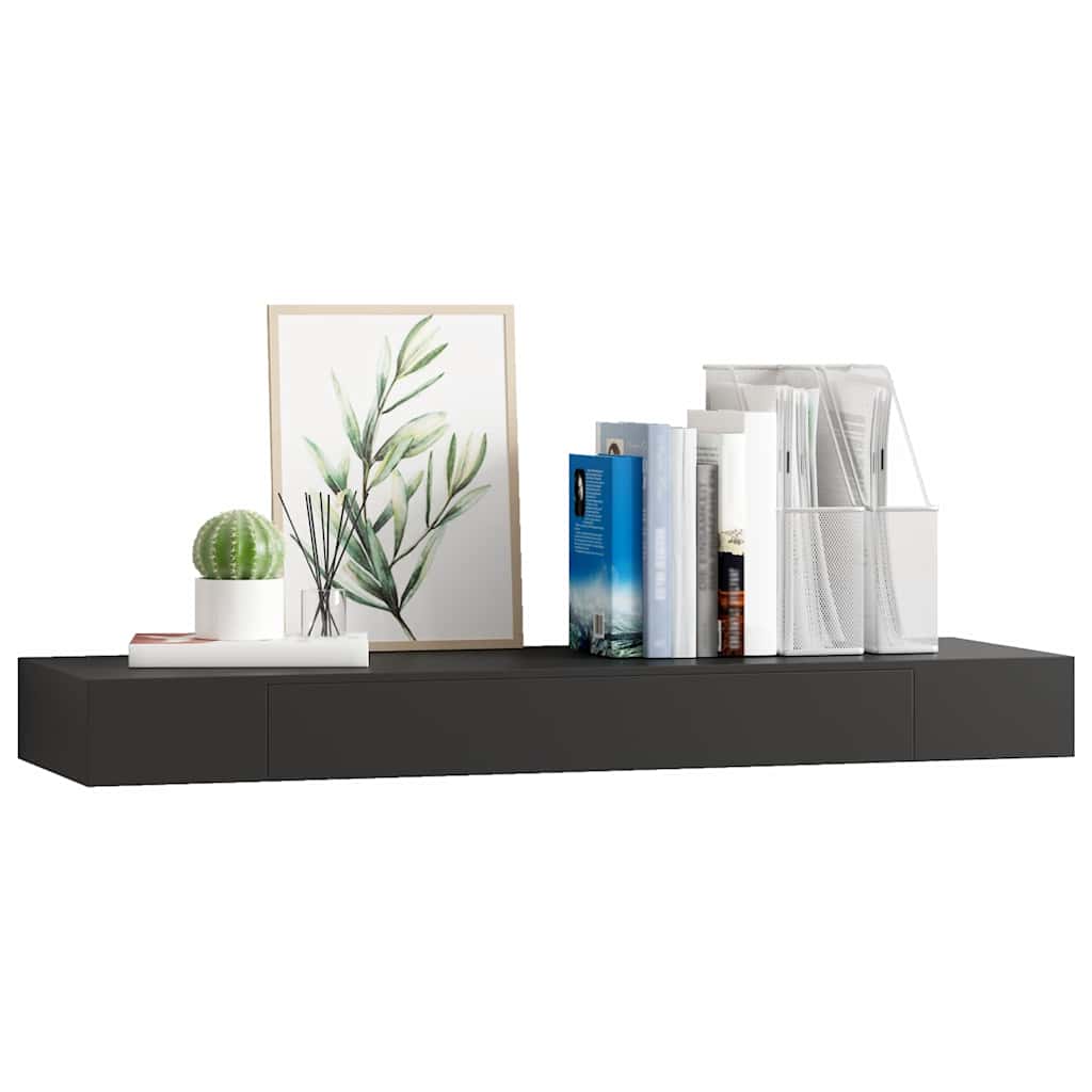 vidaXL Wall Mounted Shelf | Black | MDF | Wall Mounted Shelf | Rectangular 3