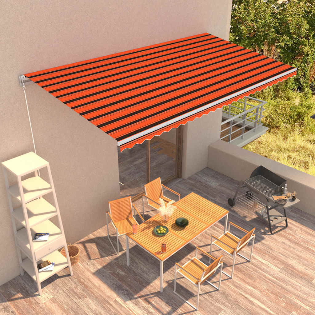 Manual Awning with Solar LED 6 x 3 m 100% Polyester with White Frame Drop 300 cm Width 600 cm Orange and brown