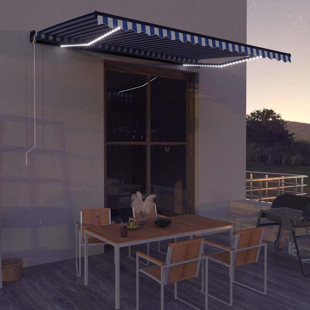 vidaXL Manual Retractable Awning with LED 450x300 cm with White Frame