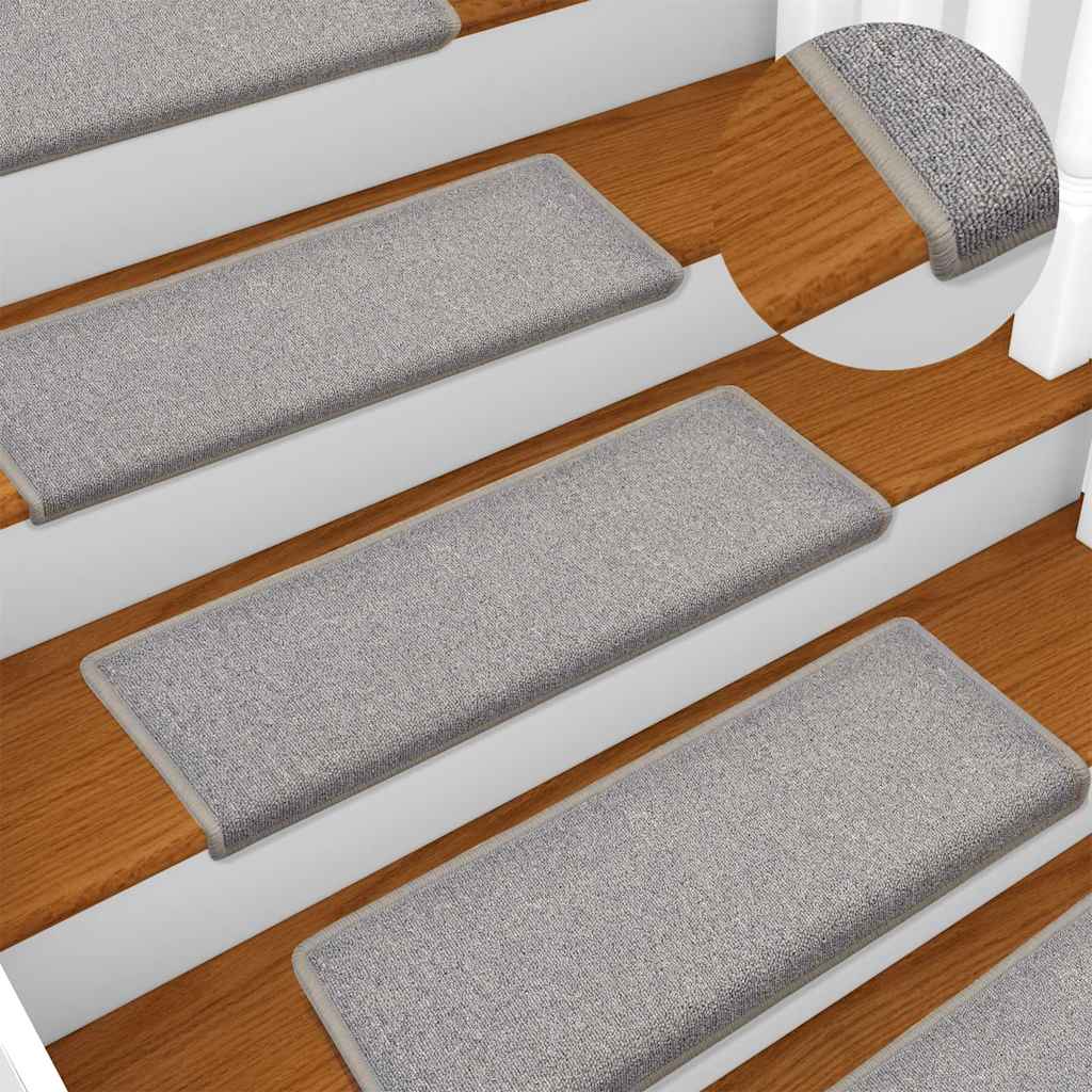 vidaXL Carpet Stair Tread | Set of 15 | Light Grey | 100% Polypropylene 1