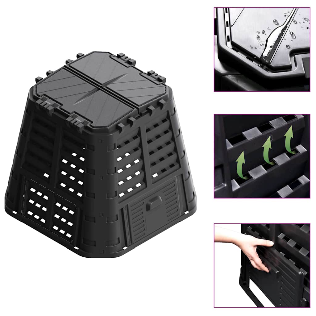 146276 vidaXL Garden Composter Black 93,3x93,3x80 cm 480 L 1