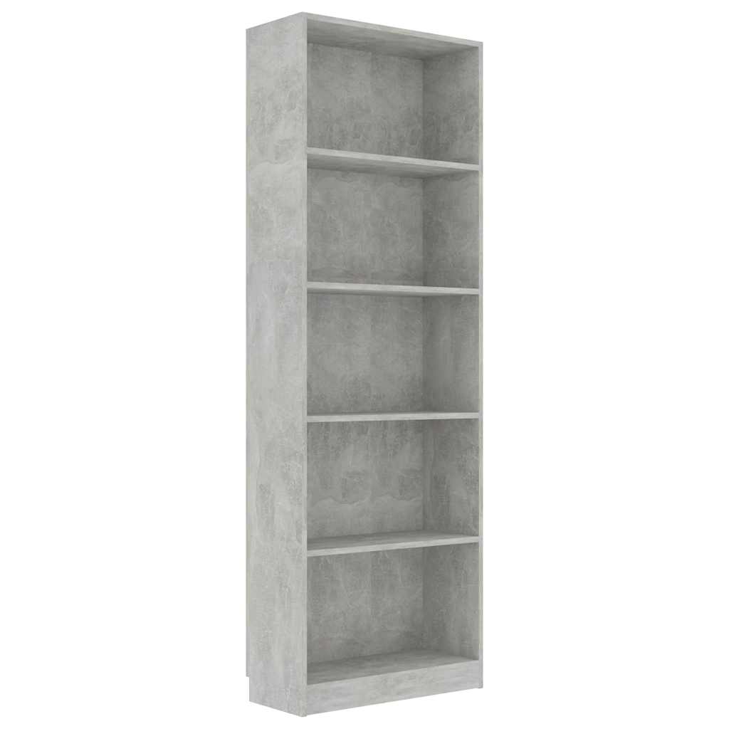 800886 vidaXL 5-Tier Book Cabinet Concrete Grey 60x24x175 cm Engineered Wood 2