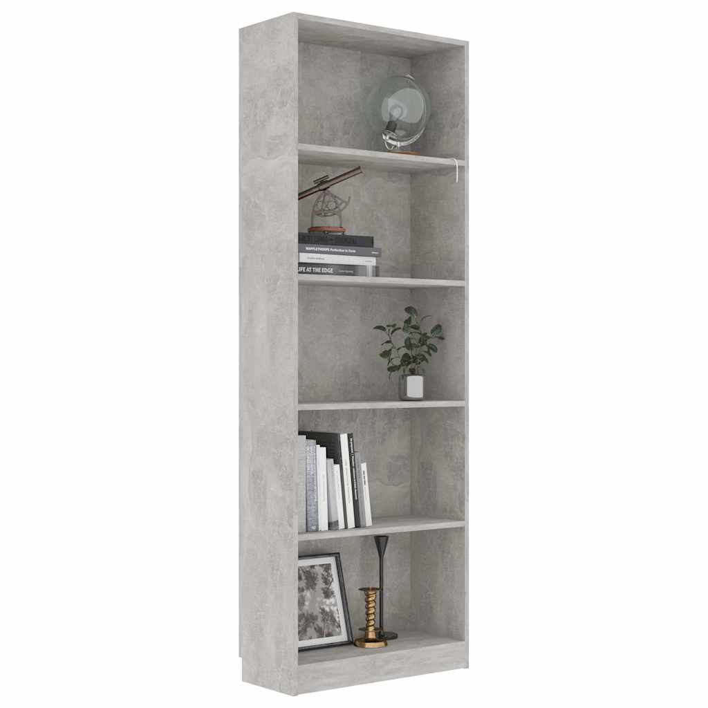 800886 vidaXL 5-Tier Book Cabinet Concrete Grey 60x24x175 cm Engineered Wood 5