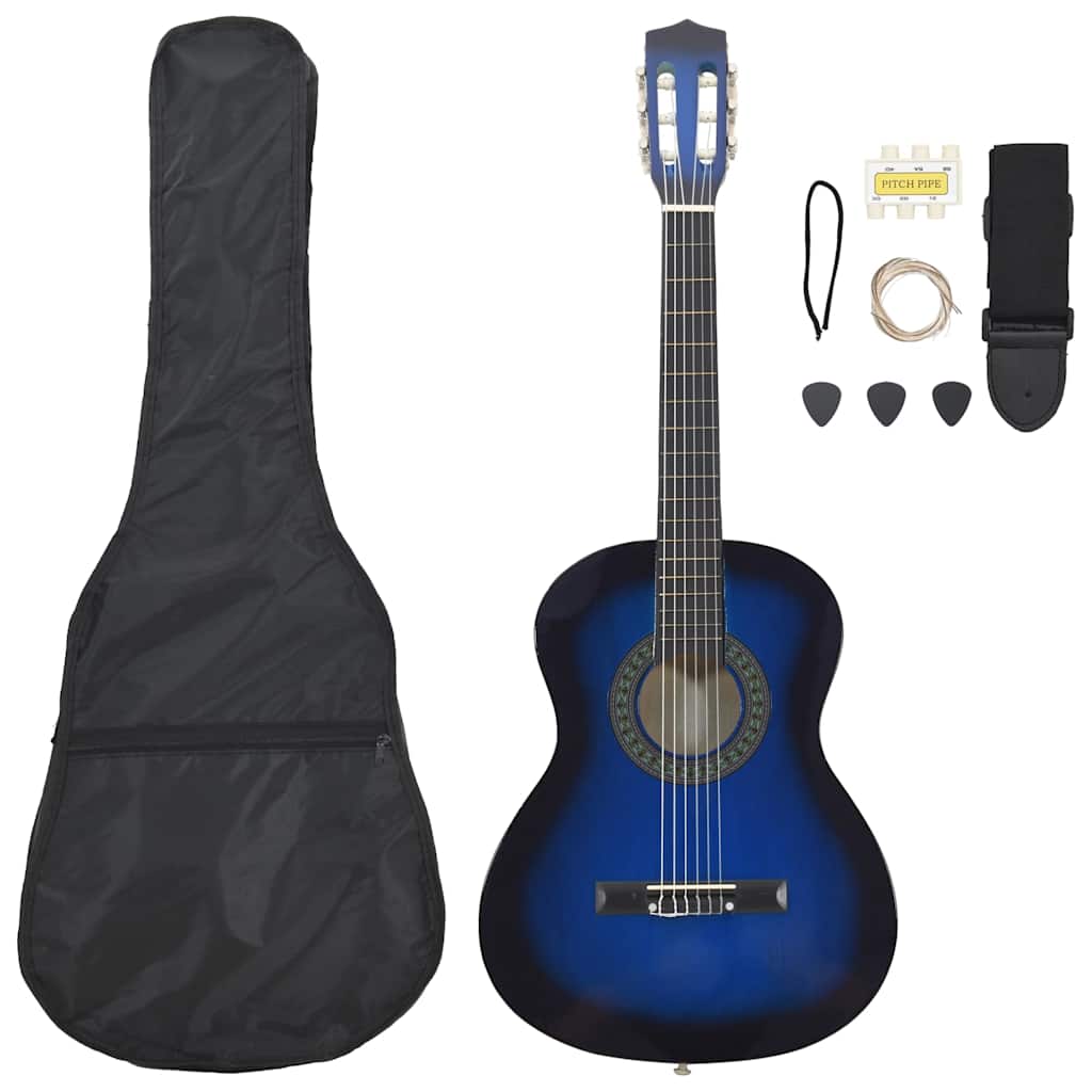 vidaXL 8 Piece Classical Guitar Beginner Set Blue 3/4 36 1
