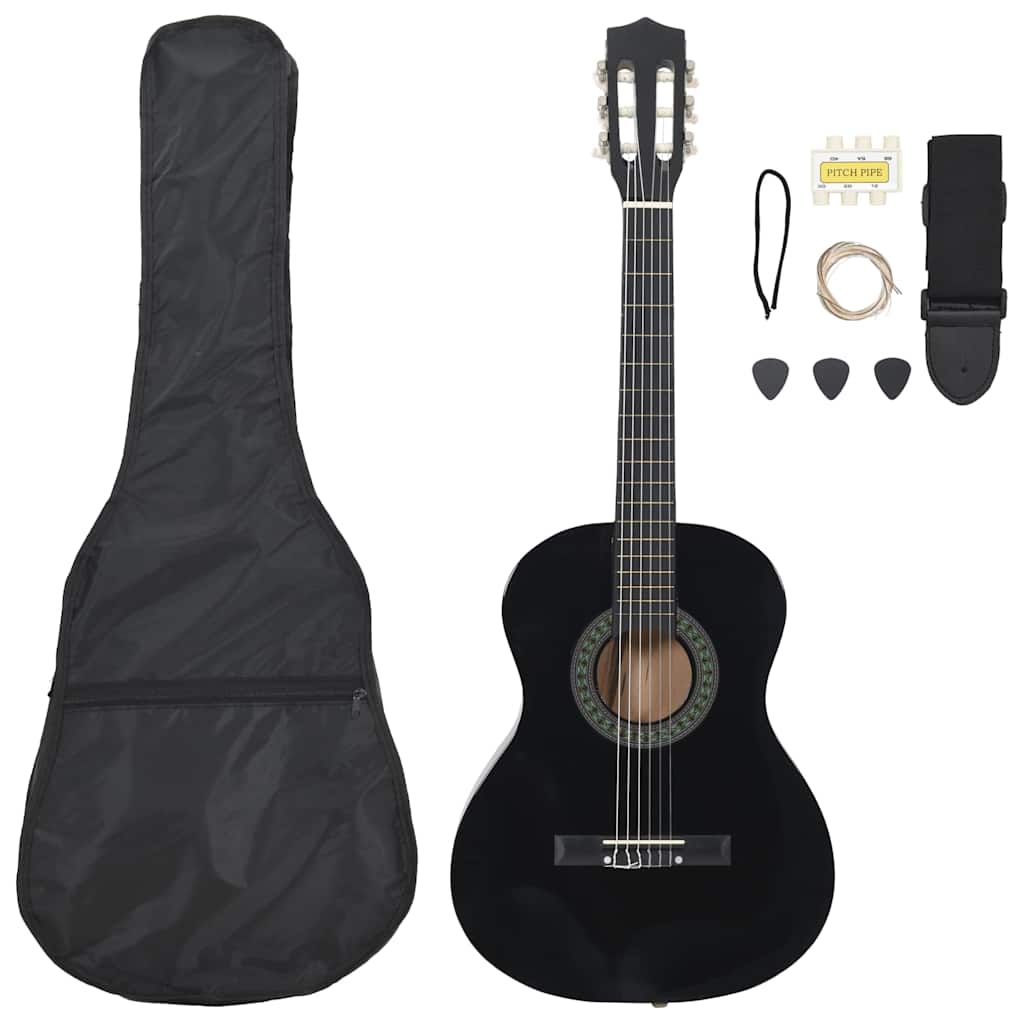 vidaXL 8 Piece Classical Guitar Beginner Set Black 3/4 36" 1