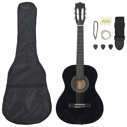 vidaXL 8 Piece Classical Guitar Beginner Set Black 3/4 36" 1